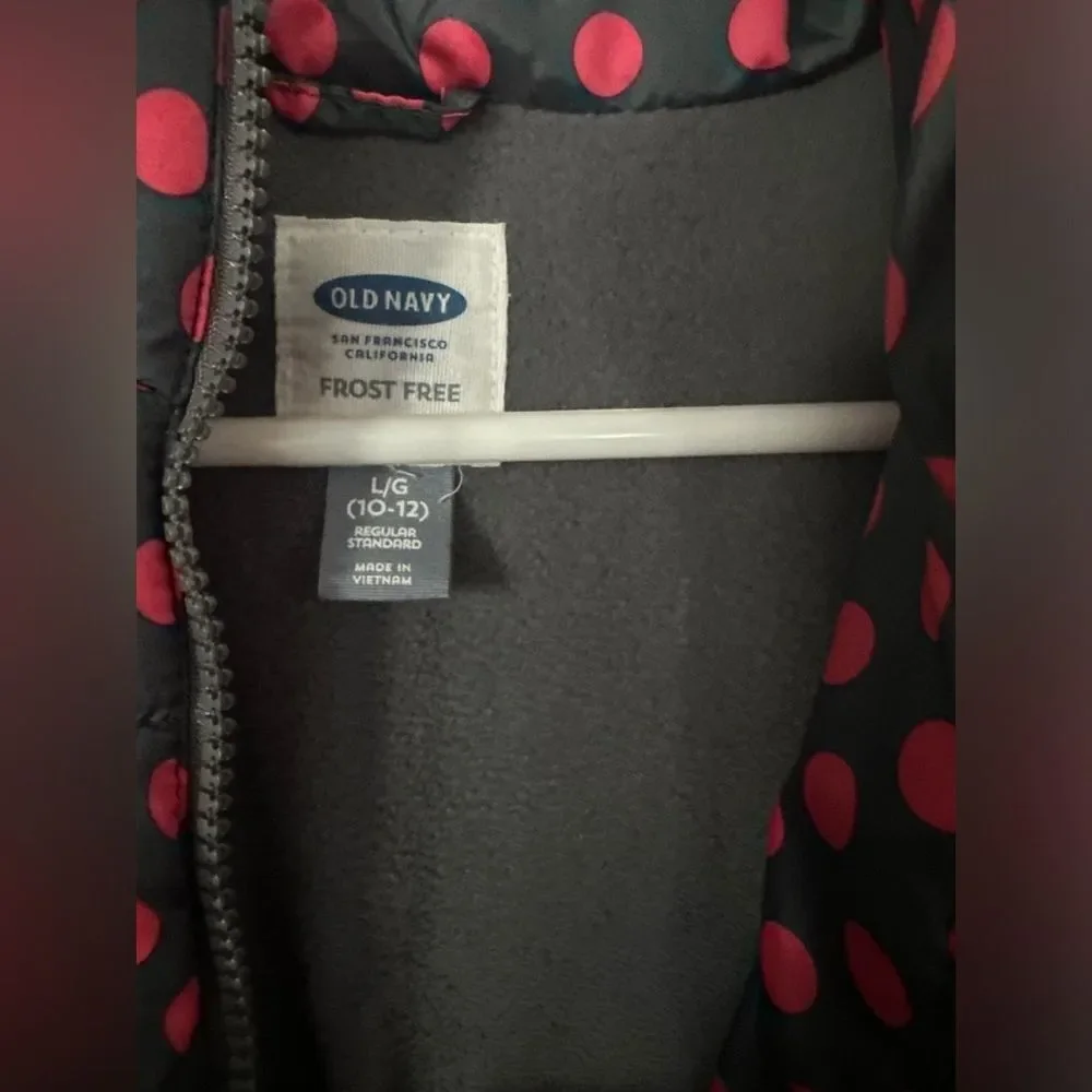 NWOT Old Navy Frost Free Girl Grey & Polka Dot Style Puffer Vest Size L (10/12)